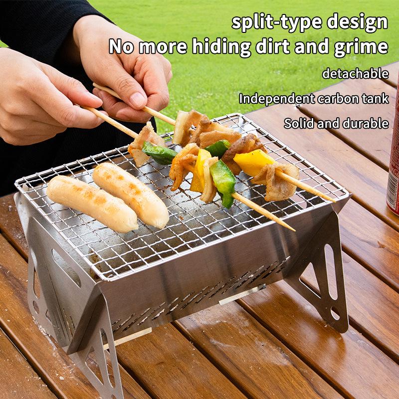 Bærbar Sammenleggbar Grill Varmesteller Multifunksjonell Camping BBQ Grillstativ Nett Vedovn Rustfritt Stål BBQ Grill
