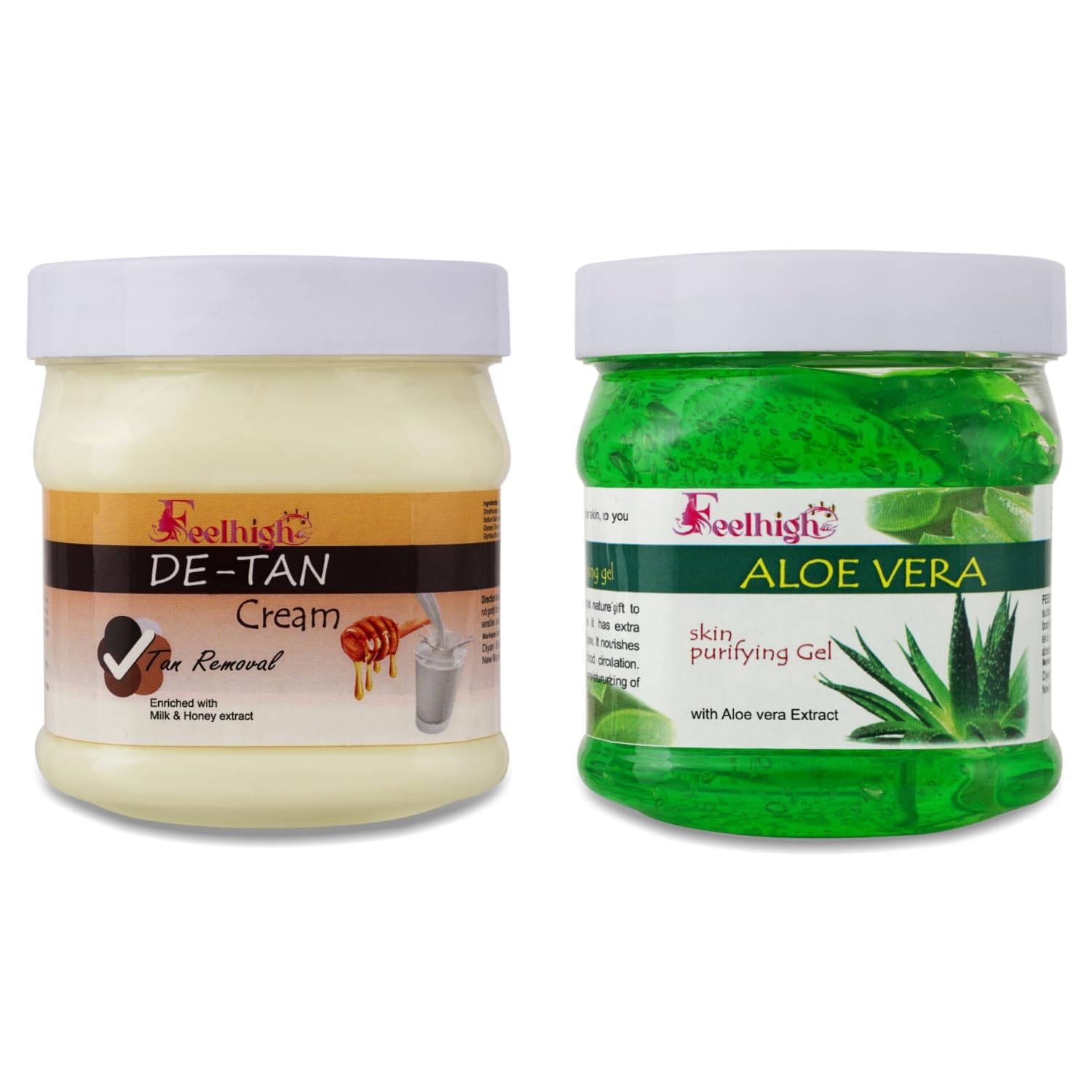 Feelhigh De-Tan Cream and Aloe vera Face Gel Combo (Pack of 2) Each 500ml