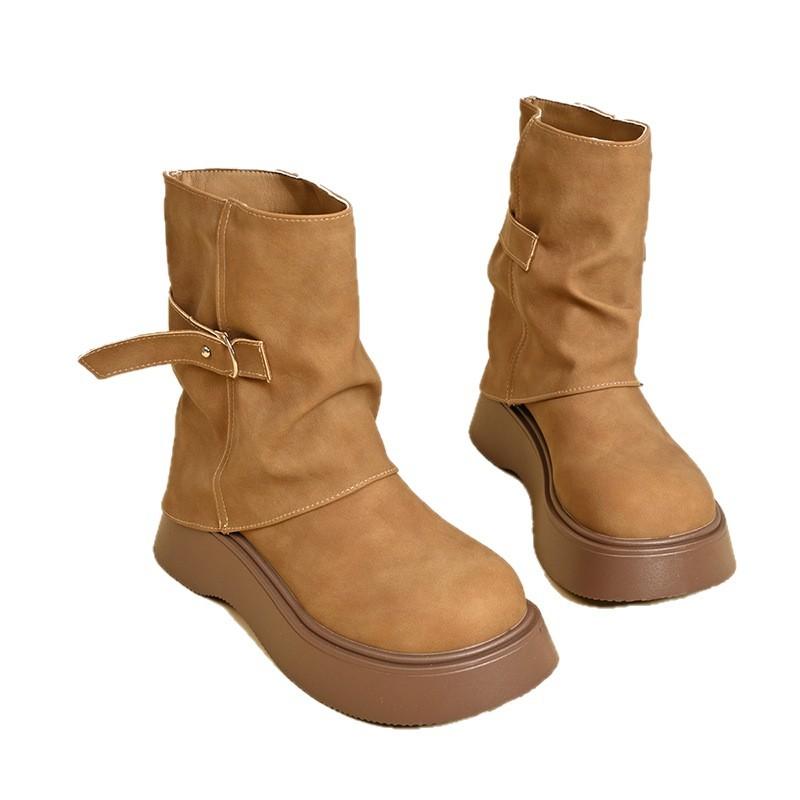 Spice girls fashion show legs long Martin boots women's 2025 autumn new a pleated pant tube boots pile thick-soled short boots