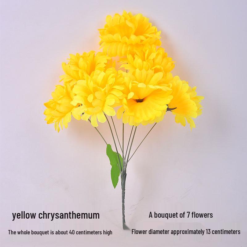 Qingming-Fest Chrysanthemenstrauß: 7-Kopf Seidenblumen Friedhofsgesteck für die Grabpflege