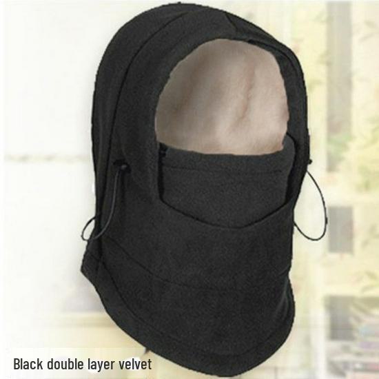 

Зимняя ветрозащитная флисовая шапка и маска для езды на велосипеде - толстый, теплый уличный головной убор Thickened velvet, One Size чёрный