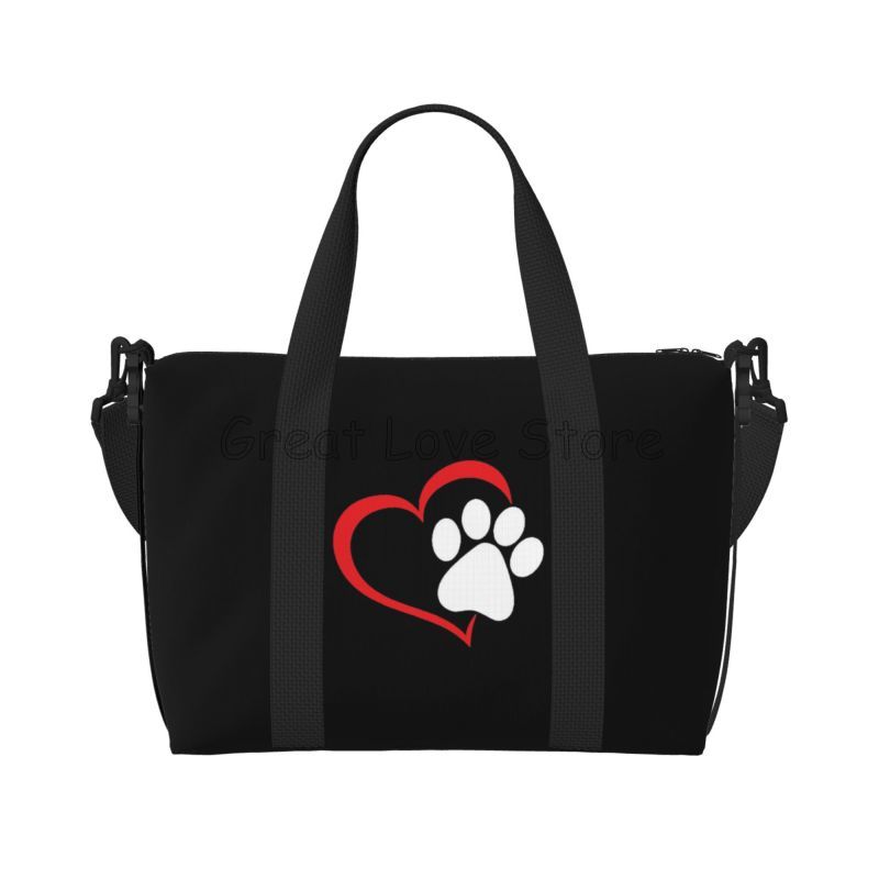 

Red Love Heart Puppy Paw Print Travel Duffle Bag for Women Men Weekender Overnight Luggage Bag Unisex Sports Gym Yoga Tote Bags чёрный