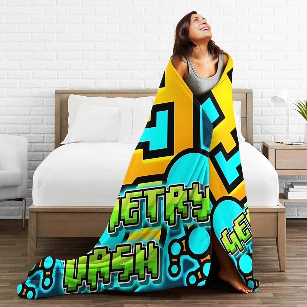 Geometry Gaming Dashed Flannel Blanket Soft Durable Throw Blanket for Couch Chair Travel Graphic Bedspread Sofa Bed Cover
