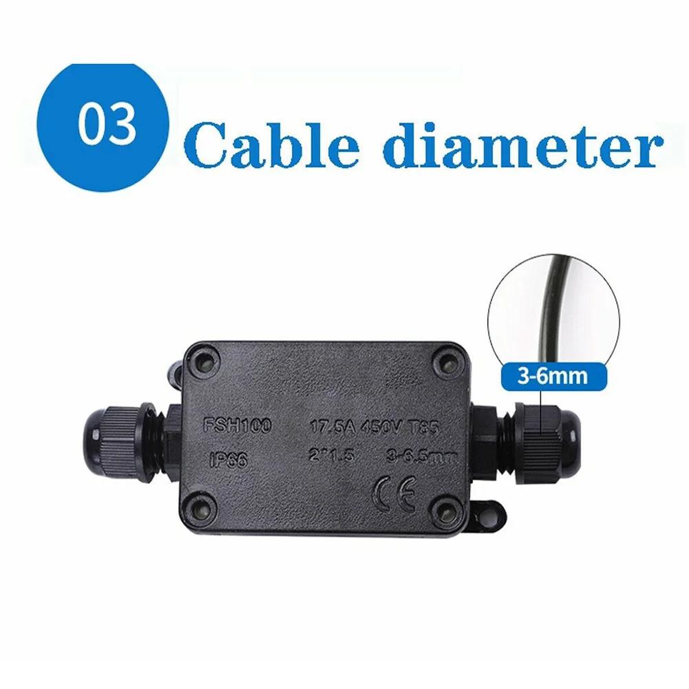 2 Way Outdoor Waterproof IP65 Cable Connector PC Junction Box 240-450V Black Waterproof Junction Box For Outdoor Lamps Install