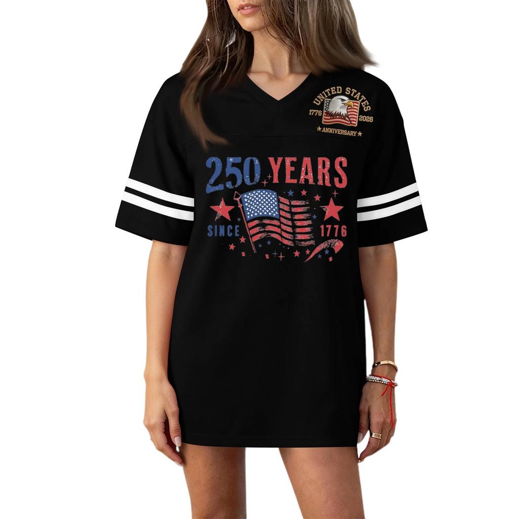 Women's Casual Fashion V-Neck Sports Independence Day Print Short Sleeve Sports T-Shirt Top