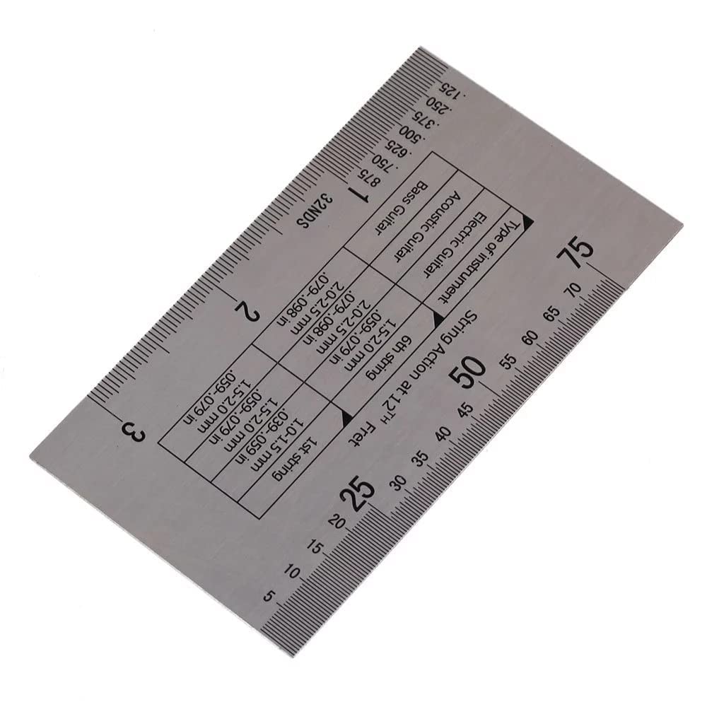 YFFSFDC String Action Ruler String Fret Saddle Nut Height Adjustment Guitar String Height Measuring Ruler Guitar has a guide installed.