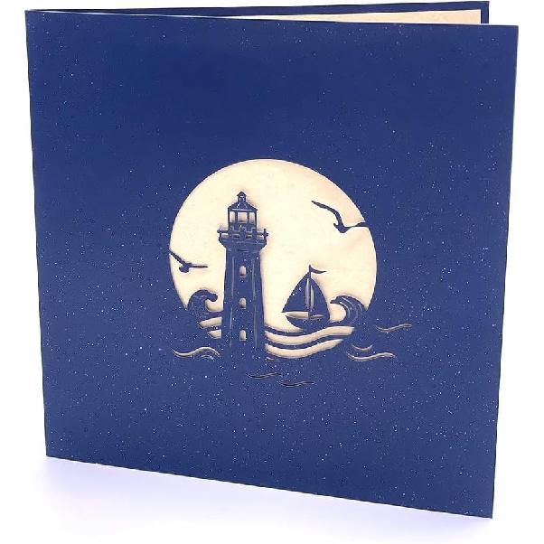 3D Pop Up Beacon Greeting Card, Pop-up Beacon,Moon,Star,Sailboat Birthday Cards For Kids&Adults,Party/Children’s Father Day