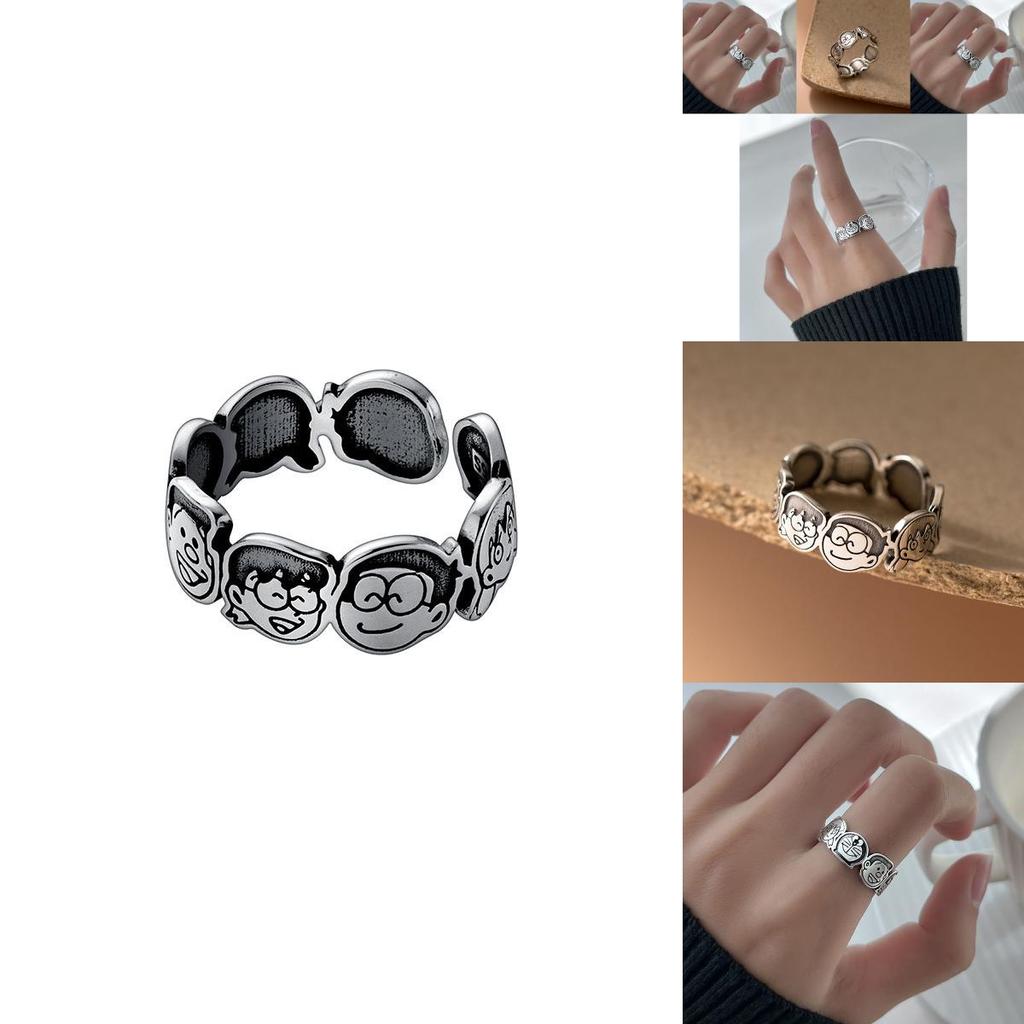 Trendiger Cartoon-Charakter Verstellbarer Kupferring für Damen Vintage Modeaccessoire