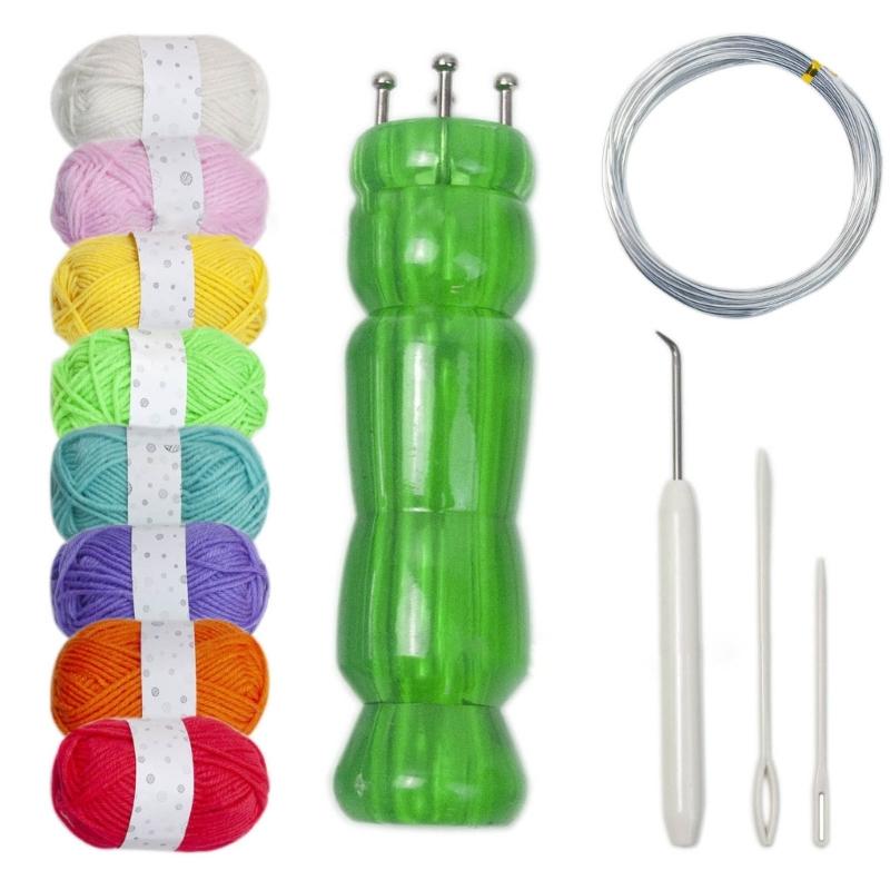 Professional Knit Spool Looms with Wool Set Cord Rope Knitting Weaving Tool with Colorful Wool 6-color/8-color Durable
