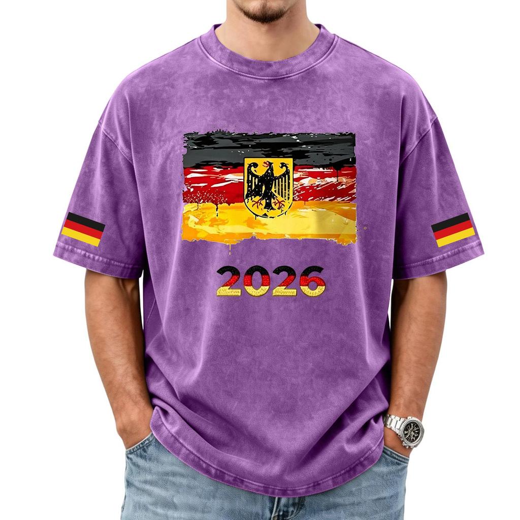 Men's Casual Short Sleeve T Shirt Crew Neck Germany Flag Graphic Print 2026 Supporter Fan Apparel Washed Fabric