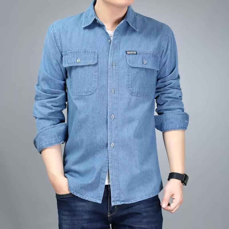 Men's Denim Shirt Spring, Summer and Autumn Long-sleeved Cotton Sunscreen Overalls Loose and Enlarged Size Autumn Clothes