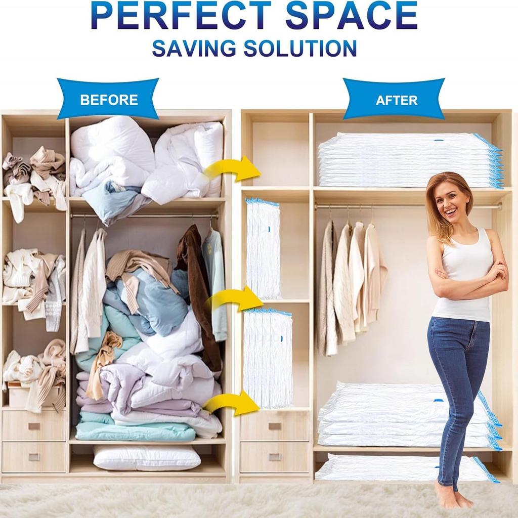 8 Pack Vacuum Storage Bags, Space Saver Bags with Hand Pump, Vacuum Seal Bags for Clothing, Comforters, Blankets, Bedding