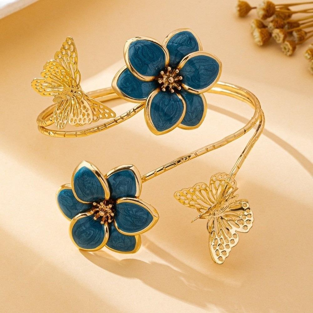 Artistic Drip Oil Flower Arm Ring Vintage Butterfly Open Bangle  Fashion Accessory