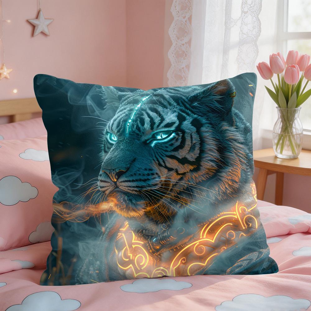 Tiger Animal Print Pattern Cushion Cover Square Short Plush Pillow Case Living Room Sofa Home Decor Funda X