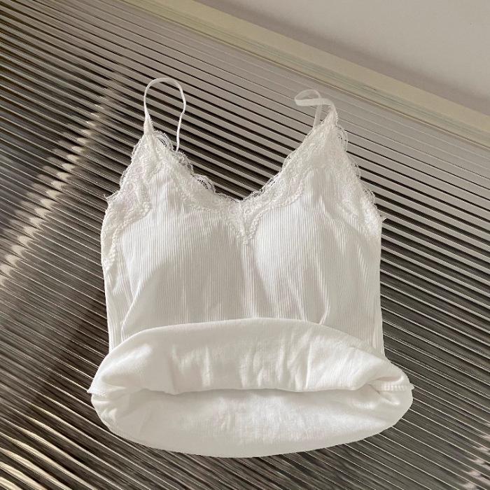 

Женская майка с V-образным вырезом, кружевом и нагрудной подкладкой – Лето 2024 г. One Size белый