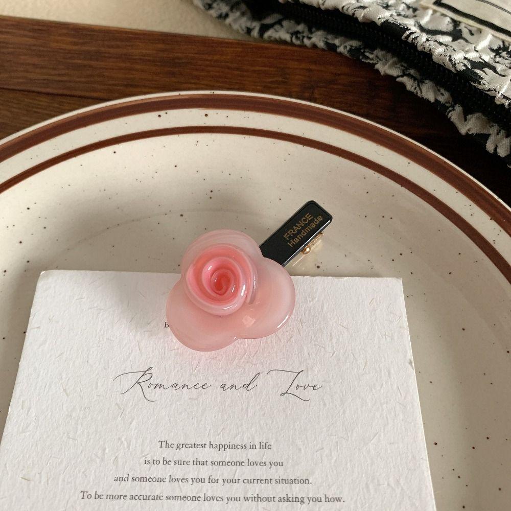 Acrylic Acetic Acid Hair Clip Korean Style Rose Flower Duckbill Clip Rose Flower Hair Clip  Ladies