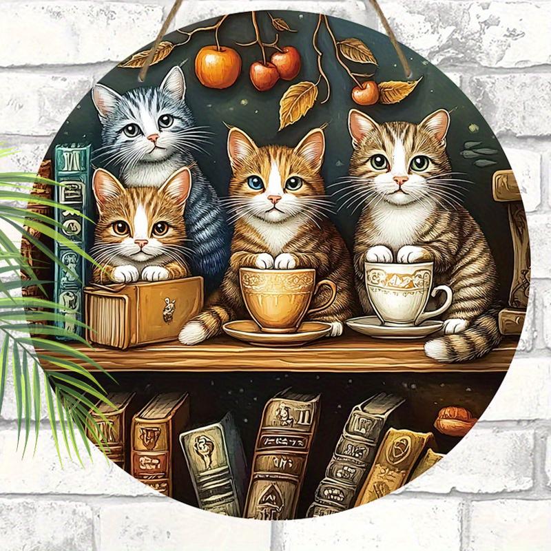 2D flat hanging decorative signs,interior wall or door decoration,garden decoration,the pattern is four cute kittens,a housewarming gift for friends