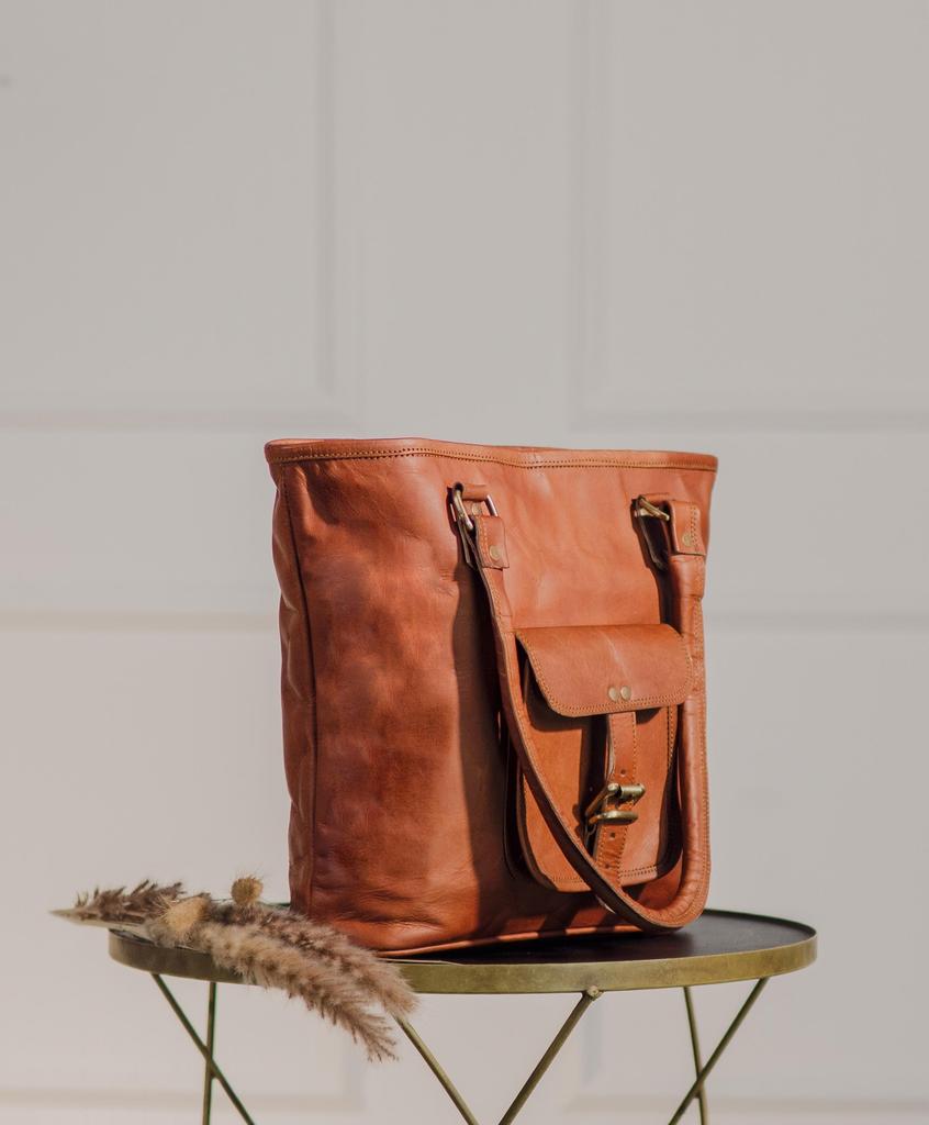Personalized Handmade Vintage Goat Leather Tote Bag For Women