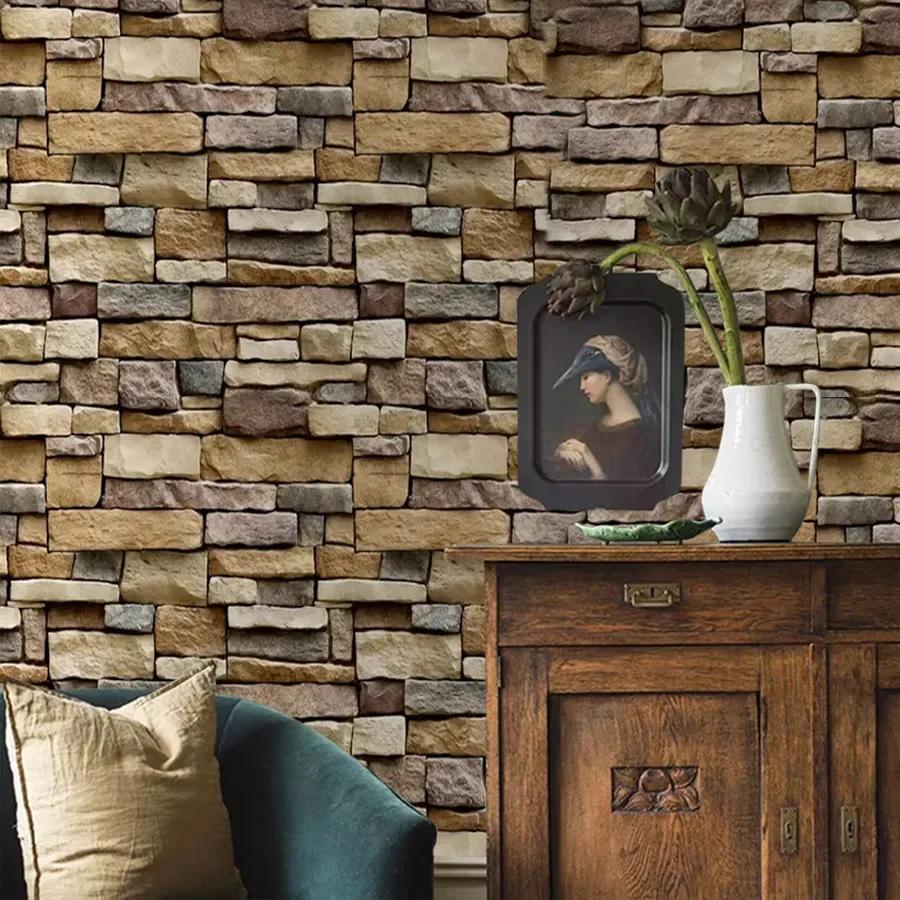 Imitation Brick Pattern Self-adhesive Wallpaper Self-adhesive Paper Wallpaper for Living Room and Dining Room Background Wall