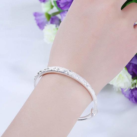 Women Bangle Copper Silver Color Curved Adjustable Smooth Polished Luster Wrist Jewelry Anniversary Birthday Gift Lightweight Bangle