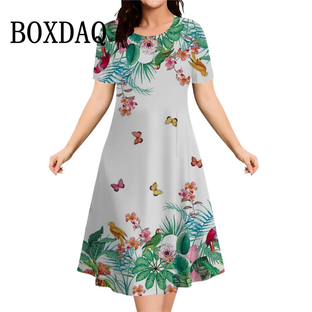 

Fashion Elegant Women‘S Dresses Butterfly Flowers Print Dress Casual O-Neck Loose Plus Size Vacation A-Line Clothes 2026 Summer S