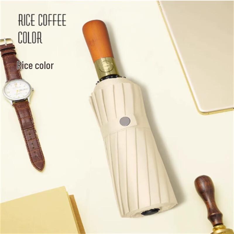 Xi Meng Yuan Windproof Foldable Umbrella with Solid Wood Handle