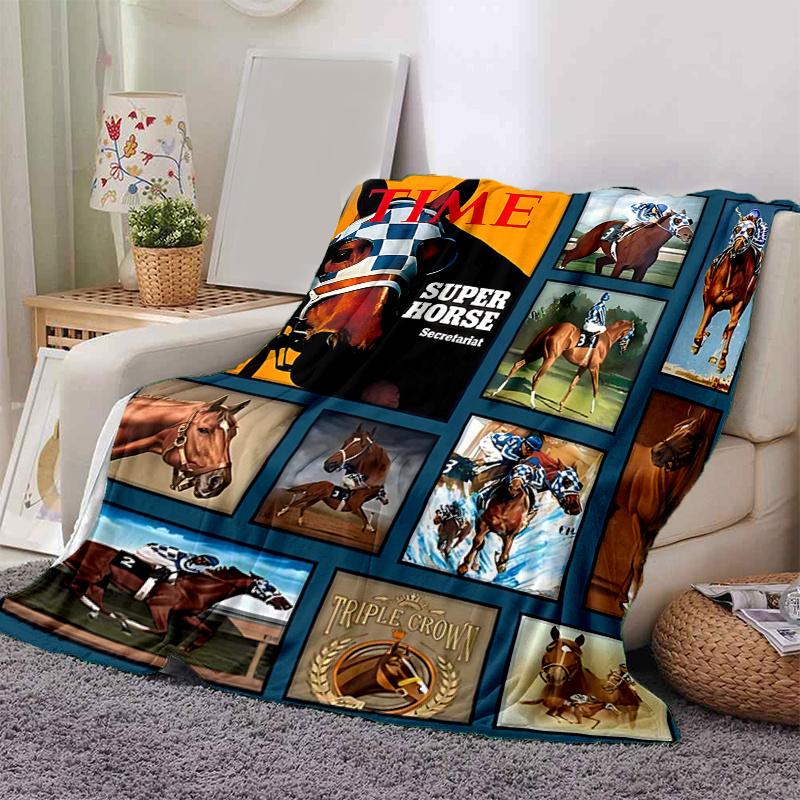 1pc Time Super Horse Secretariat Triple Crown Home Decor Blanket Perfect for Couch, Bed, Travel .W014