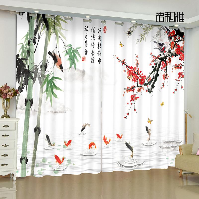 

Пользовательские шторы для окон, китайские старинные настенные пейзажи, гостиная, балкон, полутень, солнцезащитные шторы, 2 панели 150W166H(CM)59x65in&Grommet Top