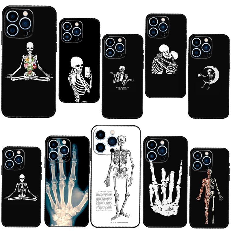 Skeleton Art Case For iPhone 11 14 15 16 Plus Soft Phone Cover For iPhone XR X XS 12 13 Pro MAX Mini