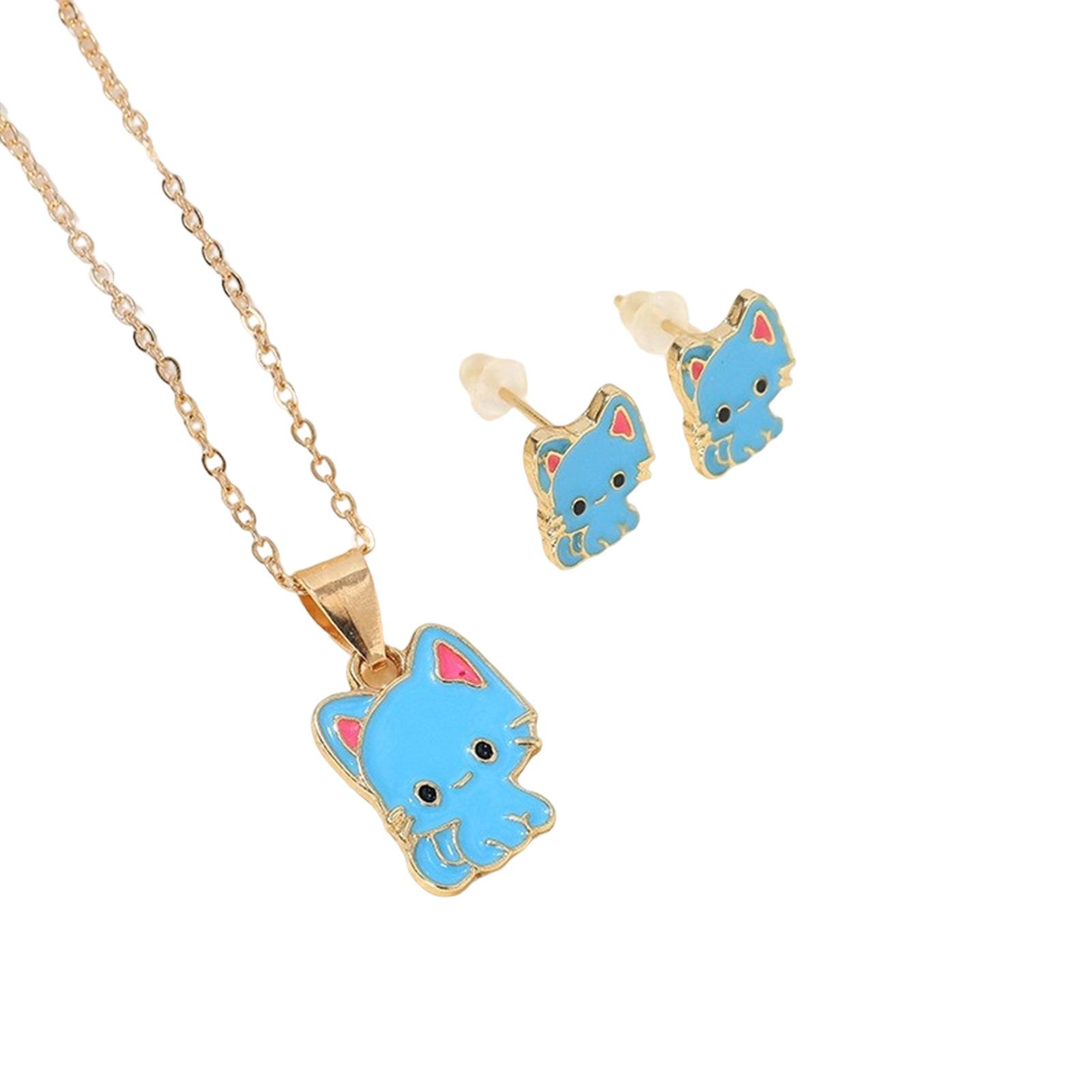 

Trendy Cats Ear Accessories Set Pendant Necklace and Studs Earrings Suitable for Individualistic Women and Children синій