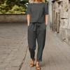 Women's Cotton-Linen Summer Set: Half-Sleeve O-Neck Cardigan & Wide-Leg Pants Retro Two-Piece