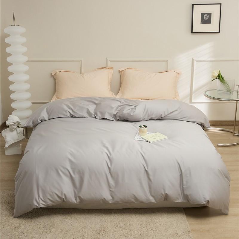100S Egyptian Long Staple Cotton Bedding Set Pure Color Simple Design All Single Duvet Cover Pillowcase Fitted Sheet