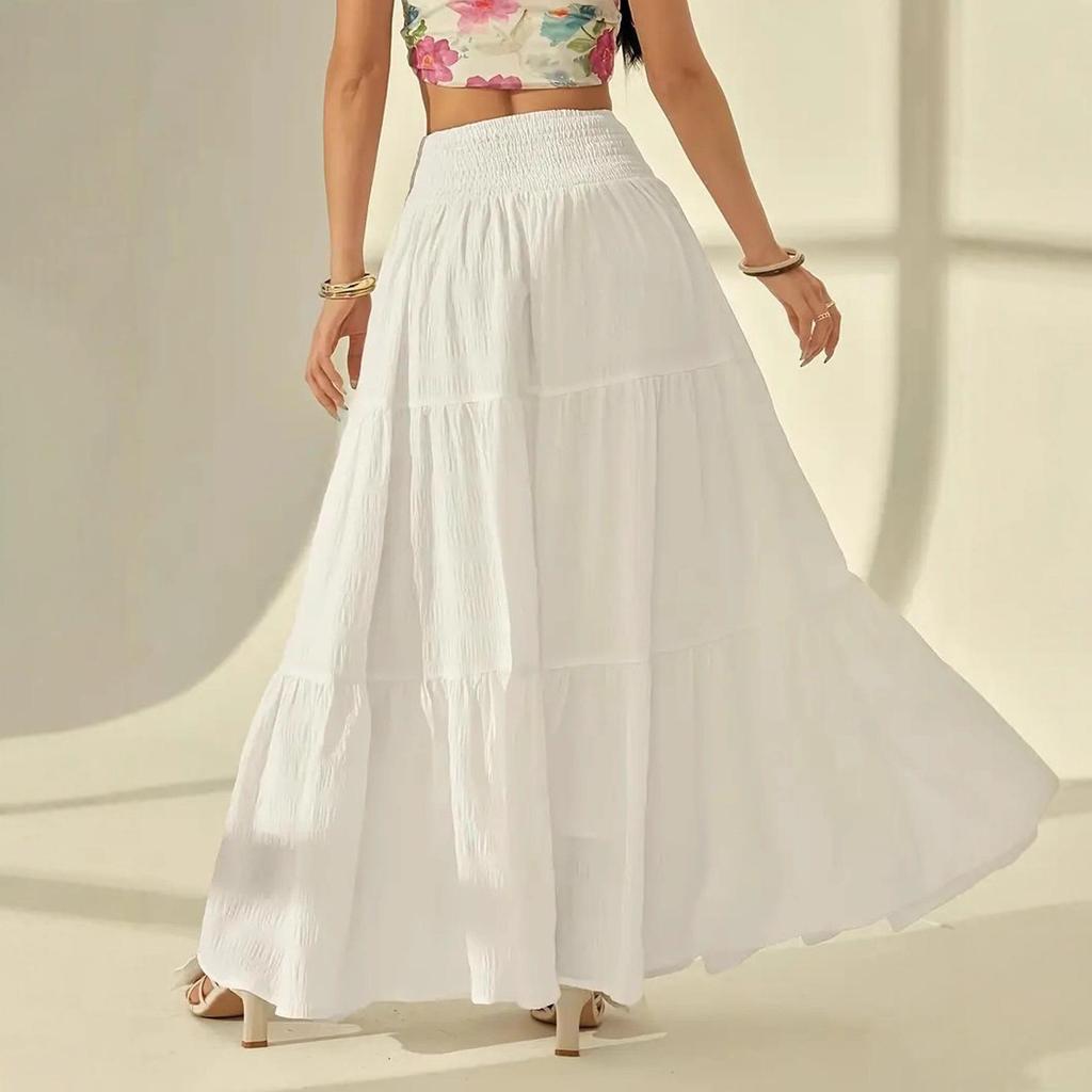 Elegant Solid Color A-line Long Skirt for Women - Vacation Casual Style