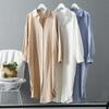 Women's Spring and Autumn Plus Size Medium Length Thin Section Lapel Cotton Linen Solid Colour Long Sleeved Cardigan Shirt