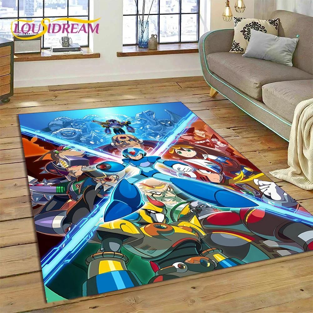 Retro Cartoon Rockman Mega Man Game Carpet Rug for Bedroom Living Room Home Sofa Decoration,Children Play Large Decor Floor Mat