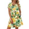 Dresses For Women Short Sleeve Print Round Neck Casual Dresses Waist Dress With Pockets