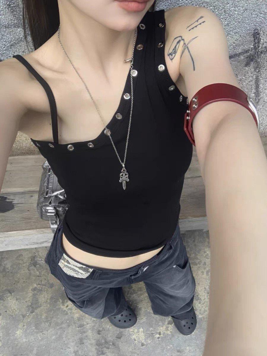 

Шикарный американский черный топ-камезоль на одно плечо для женщин - Летний облегающий Medium чёрный