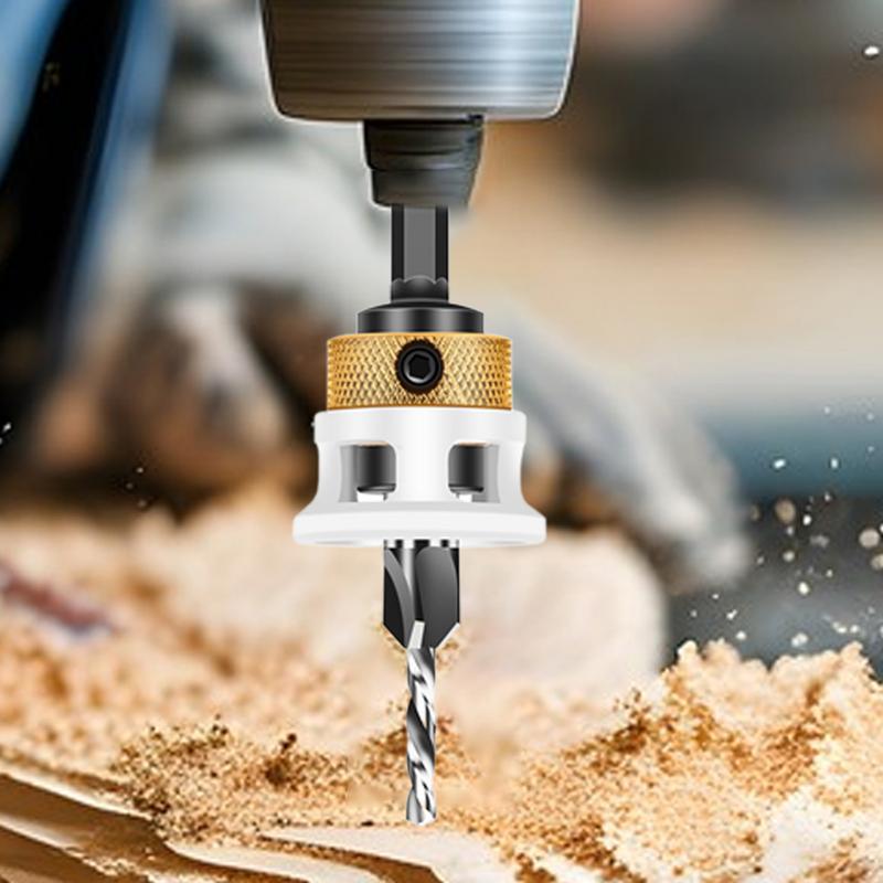 Counter Sink Drill Bit For Wood 4X Adjustable Depth Drill Bit Set 1/4 Inch Hex Shank Heavy Duty Quick Change Tool For