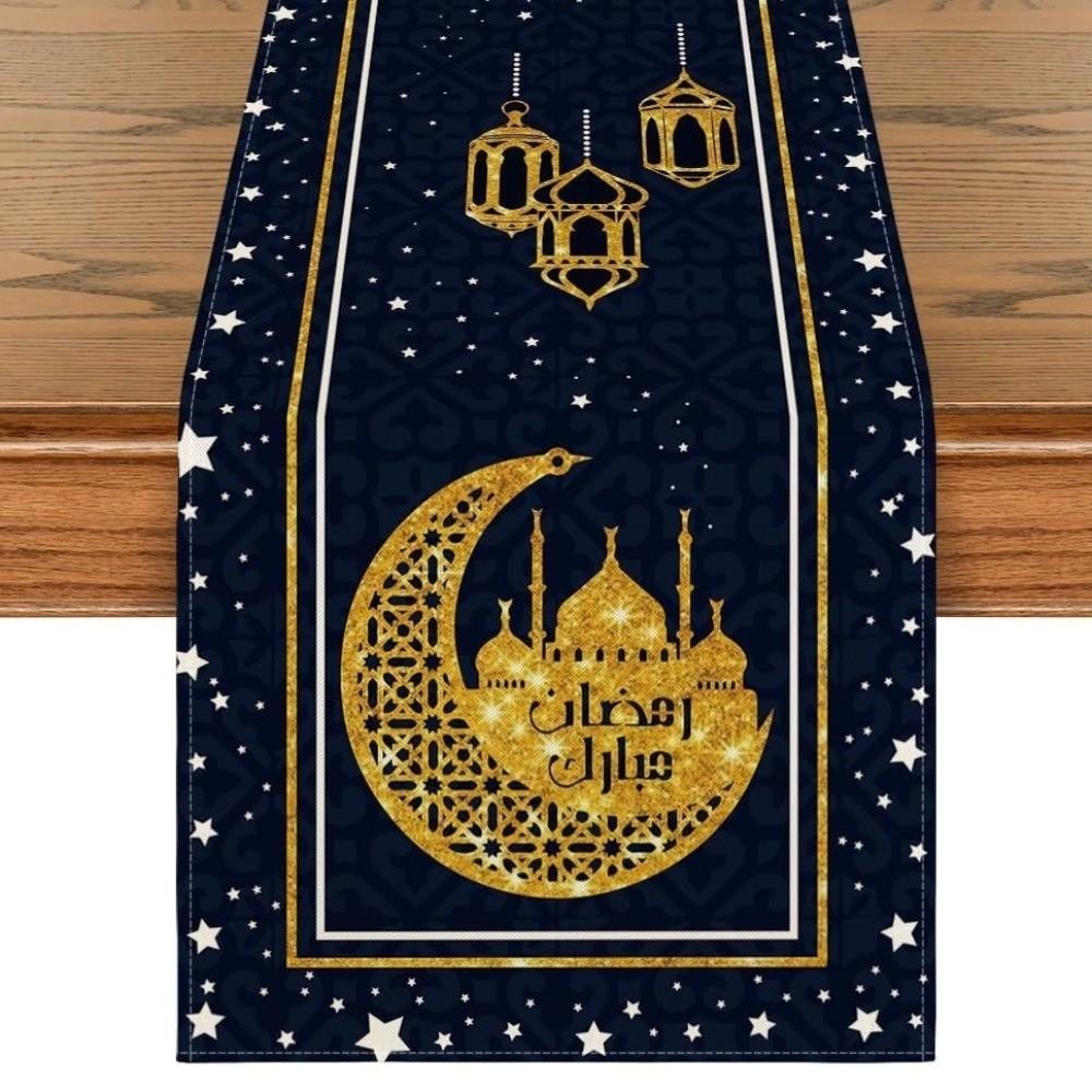 Thickened Ramadan Table Runner Vintage Decorative Dining Table Flag Castle Lantern Pattern Islamic Table Runner Table Protection