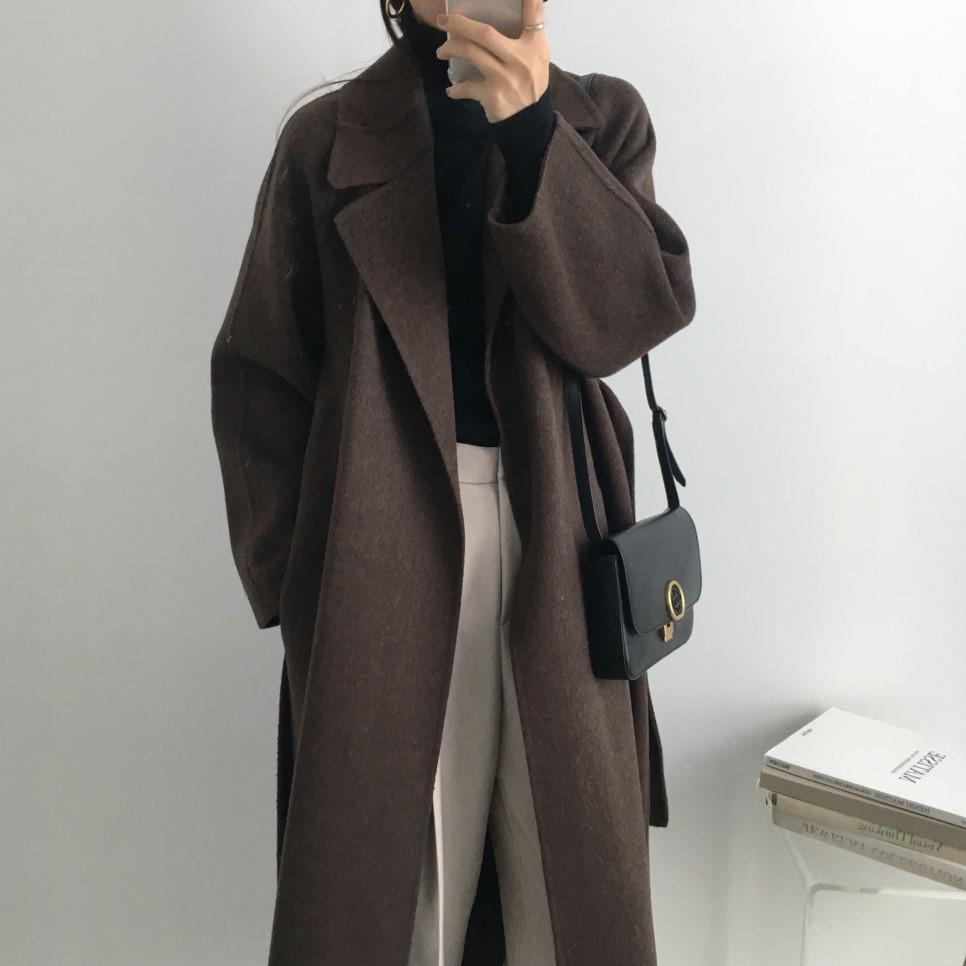 Eleganter Wollmantel Damen Herbst Winter Mittellang Verstellbare Taille Dick Lässig Langarm Mode Wollmäntel