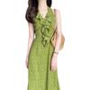 Women's Green Floral Halter V-Neck Sleeveless Long Dress - Summer 2025 Collection