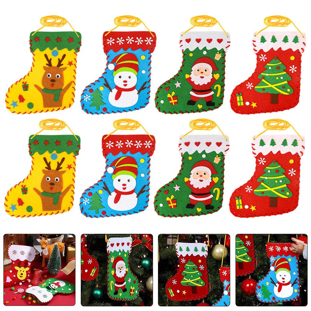 20 PCS Christmas Socks DIY Children's Handmade Non-woven Educational Toys Felt Stockings Hand-made Sewing Kit Cutouts