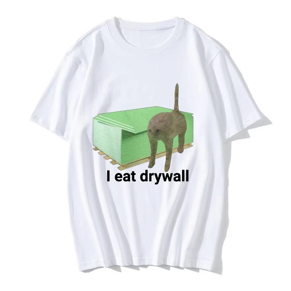Humorvolles Ich esse Gipskarton Absurdes Meme Unisex T-Shirt Baumwolle Tee Unisex Oversized Locker Frühling Sommer Streetwear Oberteil Neuheit Kleidung