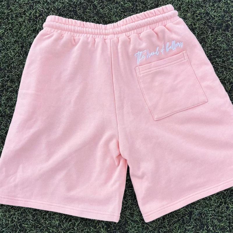 European and American Pink Embroidered Elastic Drawstring Casual Straight Leg Loose Shorts