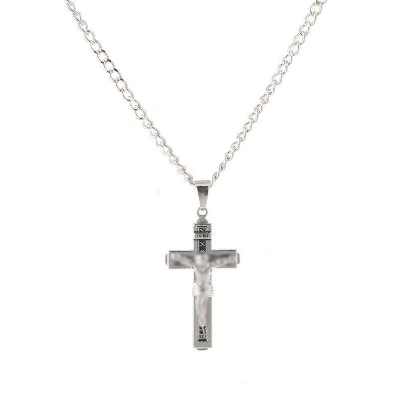 Embossed Cross Pendant Necklace for Men Titanium Steel Chain Hip Hop Sweater Chain Fashion Accessory