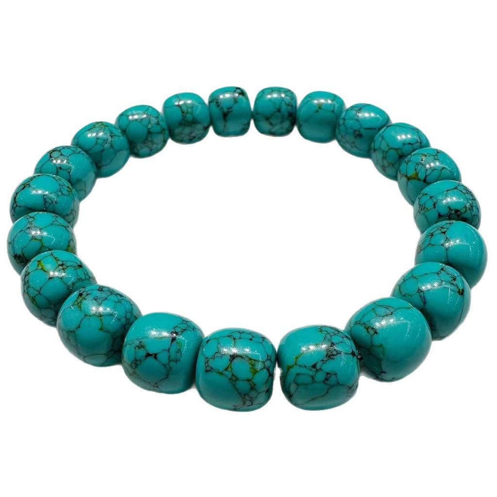 Turquoise Old Style Beaded Bracelet with Wulan Flower and Iron Wire Design