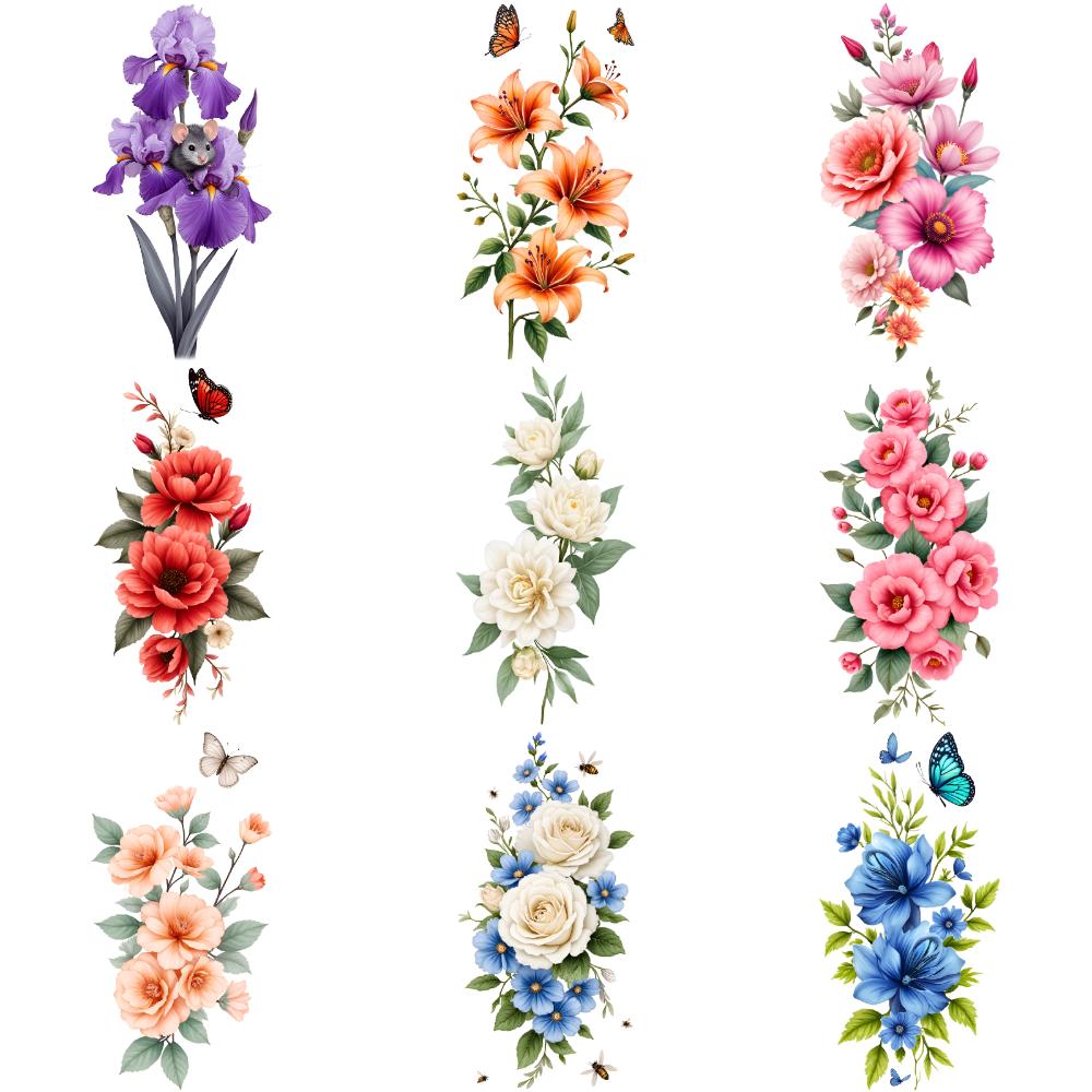 9 Stück Blumen Temporäre Tattoos für Männer Frauen Pflanze Narzisse Rose Pfingstrose Fake Tattoo Aufkleber Wasserdicht Körper Arm Tattoo Aufkleber