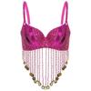 Womens Belly Dance Bra Adjustable Straps Design Shiny Sequins Plastic Beaded Tassels Underwired Costume