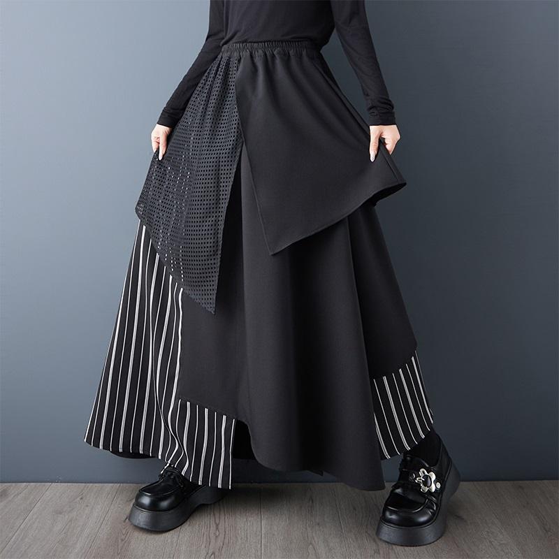 Plus Size High Waist Vintage Black Patchwork Spring Autumn Casual Loose Long for Woman Skirts Womens Skirt