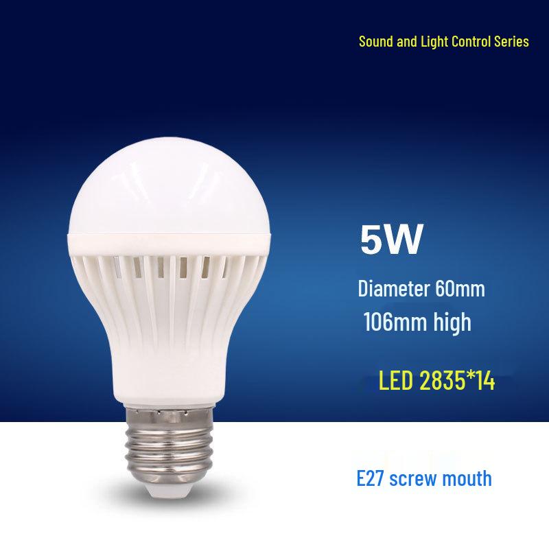 LED-Klanggesteuerte Glühbirne mit Radar-Bewegungssensor, Flurbeleuchtung, E27-Schraube, Energiesparend, 3W/5W/7W.